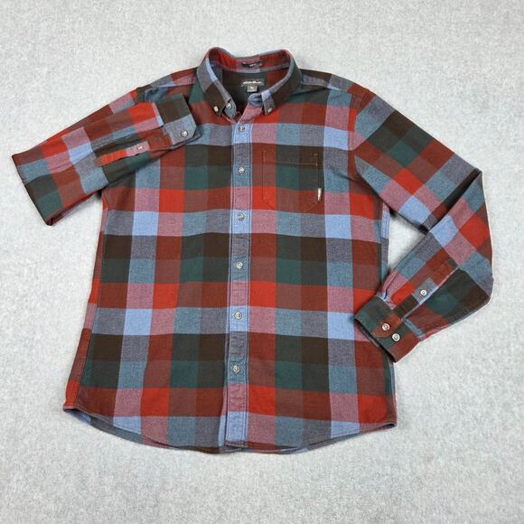 Eddie Bauer Mens Large Red Green Blue Slim Fit Plaid Flannel - Picture 4 of 10